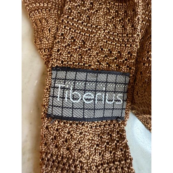 Vintage Tiberius Textured Knit Flat Bottom Silk Tie Mocha Brown - Picture 5 of 5